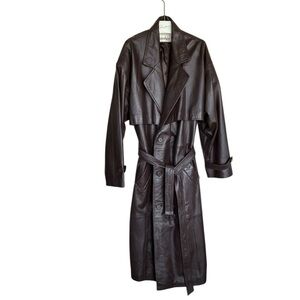 DEERSKIN TRADING POST Men's Brown Leather Classic Belted Trenchcoat. VTG XXL